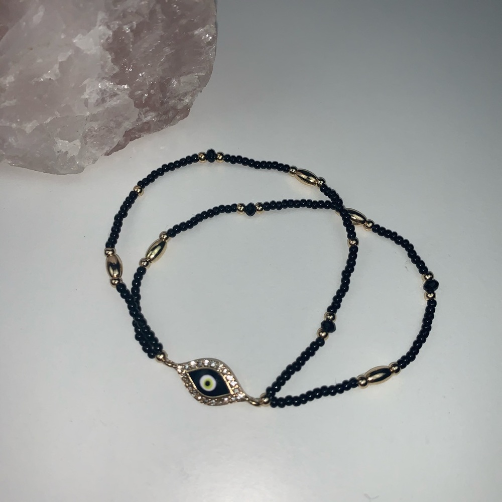 🧿Evil Eye Pave Beaded Stretch Bracelet - Picture 5 of 8